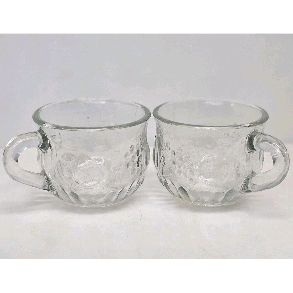 Vtg Jeannette Glass Punch Cups, Clear w/Fruit Pattern, Set of 2‎